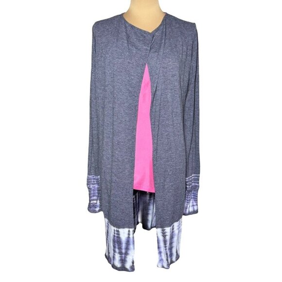 NWOT HODGES Cardigan Duster Sz.L Blue Blue Tie-Dye Open Front Boho Hippie - Picture 1 of 13